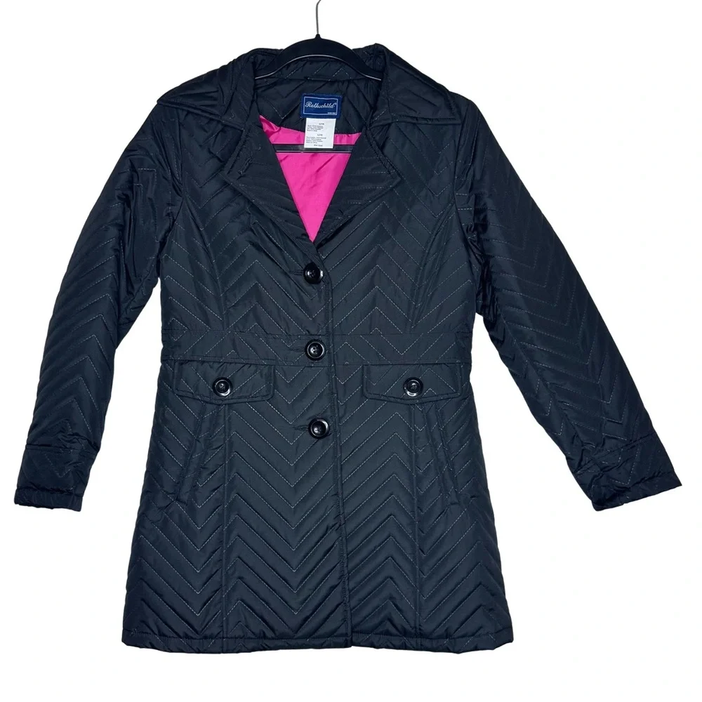 Rothschild Girls Quilted Coat Black Chevron‎ Pattern Size L 14 Winter Jacket